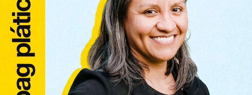 Promotional poster for a “Brown Bag Plática Series” event at UCLA. The design features a large portrait of Amada Armenta smiling and wearing a black blazer over a striped shirt, outlined with a yellow glow against a light blue background. Bold black text on yellow banners reads: “Latines Across Disciplines,” “Director of UCLA Latino Policy & Politics Institute,” and “Amada Armenta.” Vertical text along the left side says “brown bag plática series.” Event details at the bottom right read: “May 22, 1 PM – 3 PM, Latinx Success Center, Lunch will be provided.” The UCLA Latinx Success Center logo appears at the bottom left.