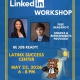 Flyer promoting a LinkedIn Workshop hosted by the UCLA Latinx Success Center and UCLA Career Center on May 22, 2026, from 6–8 PM. The graphic features sample professional headshots, text advertising free headshots and refreshments, and an illustrated UCLA bear holding a camera.