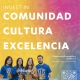 Graphic for the UCLA Latinx Success Center featuring the message “Invest in Comunidad” and “In the first year the center has served over 6,000.” The background uses a yellow, orange, and pink gradient with decorative floral motifs. A photo at the bottom shows UCLA students gathered and dancing outdoors in front of a campus building.